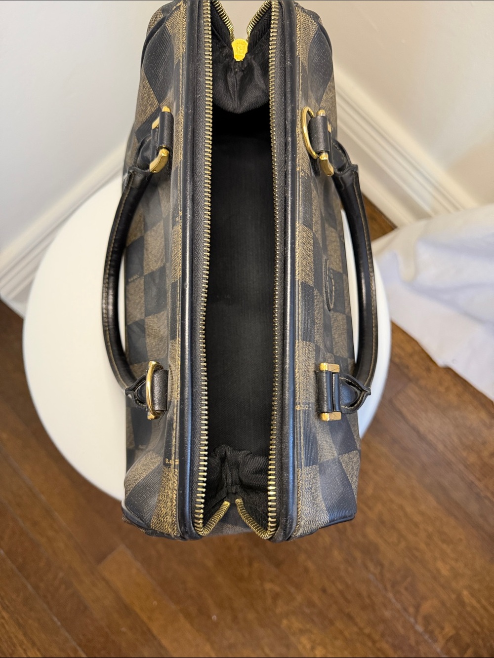 Fendi Brown and Black Checker Boston Bag - Picture 8 of 10
